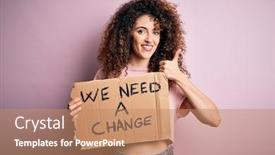  Presentation with change - Slide deck featuring young-beautiful-activist-woman background and a coral colored foreground