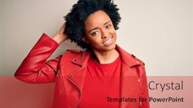  Presentation with african american woman question - Cool new slide deck with young-beautiful-african-american-afro backdrop and a red colored foreground