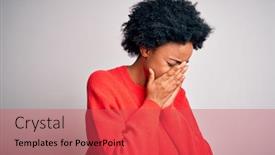  Presentation with woman crying - Slides with young-beautiful-african-american-afro background and a red colored foreground