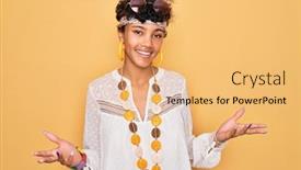  Presentation with hippie - Colorful presentation design enhanced with young-beautiful-african-american-afro backdrop and a yellow colored foreground