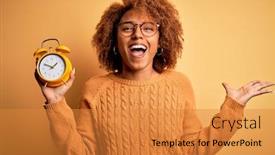  Presentation with vintage clock - Presentation theme having young-beautiful-african-american-afro background and a gold colored foreground