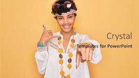  Presentation with hippie - Presentation theme with young-beautiful-african-american-afro background and a coral colored foreground