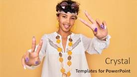  Presentation with hippie - Slide set having young-beautiful-african-american-afro background and a coral colored foreground