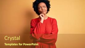  Presentation with african american woman question - Presentation theme consisting of young-beautiful-african-american-afro background and a tawny brown colored foreground