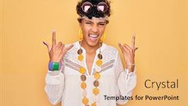  Presentation with hippie - Colorful presentation enhanced with young-beautiful-african-american-afro backdrop and a lemonade colored foreground
