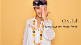  Presentation with hippie - Cool new slide set with young-beautiful-african-american-afro backdrop and a coral colored foreground