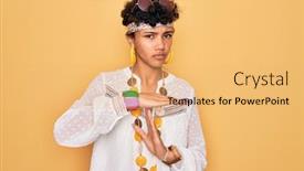  Presentation with hippie - Cool new presentation with young-beautiful-african-american-afro backdrop and a yellow colored foreground