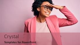 Presentation with far away - Beautiful presentation design featuring young-beautiful-african-american-afro backdrop and a coral colored foreground