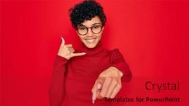 Presentation with telephone - Beautiful slides featuring young-beautiful-african-american-afro backdrop and a crimson colored foreground