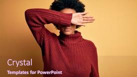  Presentation with sad woman - Presentation theme with young-beautiful-african-american-afro background and a tawny brown colored foreground