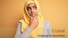  Presentation with hijab - Presentation theme featuring young-beautiful-african-american-girl background and a yellow colored foreground
