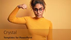 Presentation with girl power - Beautiful presentation theme featuring young-beautiful-african-american-girl backdrop and a gold colored foreground