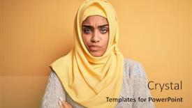  Presentation with hijab - Beautiful PPT theme featuring young-beautiful-african-american-girl backdrop and a yellow colored foreground