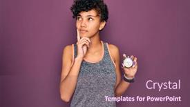  Presentation with african american woman question - Colorful presentation enhanced with young-beautiful-african-american-sporty backdrop and a violet colored foreground