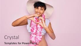  Presentation with hawaiian flowers - Presentation theme featuring young-beautiful-african-american-tourist background and a lemonade colored foreground