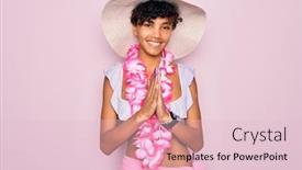  Presentation with hawaiian flowers - Cool new slide set with young-beautiful-african-american-tourist backdrop and a lemonade colored foreground