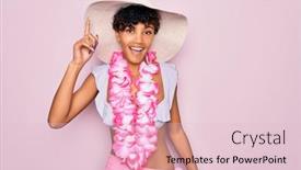  Presentation with hawaiian flowers - Presentation design enhanced with young-beautiful-african-american-tourist background and a lemonade colored foreground