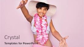  Presentation with hawaiian flowers - Beautiful presentation design featuring young-beautiful-african-american-tourist backdrop and a  colored foreground