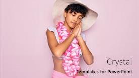  Presentation with hawaiian flowers - Slides featuring young-beautiful-african-american-tourist background and a lemonade colored foreground