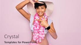  Presentation with hawaiian flowers - PPT theme having young-beautiful-african-american-tourist background and a lemonade colored foreground