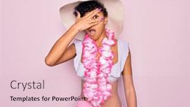  Presentation with hawaiian flowers - Presentation design consisting of young-beautiful-african-american-tourist background and a lemonade colored foreground