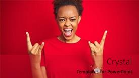  Presentation with red star - Beautiful slide set featuring young beautiful african american woman with afro hair over isolated red background shouting with crazy expression doing rock symbol with hands up music star heavy music concept backdrop and a dark gray colored foreground