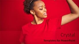  Presentation with proud american - Colorful slides enhanced with young beautiful african american woman with afro hair over isolated red background showing arms muscles smiling proud fitness concept backdrop and a dark gray colored foreground