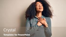  Presentation with chest - PPT theme with young-beautiful-african-american-woman background and a coral colored foreground