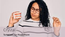  Presentation with denture - Colorful PPT theme enhanced with young-beautiful-african-american-woman backdrop and a light gray colored foreground