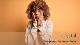  Presentation with sadness - Amazing PPT layouts having young-beautiful-african-american-woman backdrop and a coral colored foreground