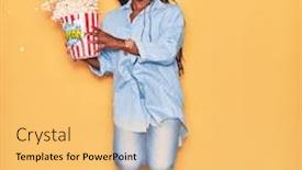  Presentation with movie popcorn - Theme featuring young-beautiful-african-american-woman background and a yellow colored foreground