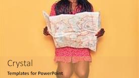  Presentation with city map - PPT theme having young-beautiful-african-american-woman background and a yellow colored foreground
