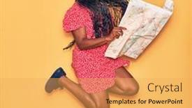  Presentation with city map - PPT layouts enhanced with young-beautiful-african-american-woman background and a yellow colored foreground