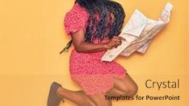  Presentation with city map - Colorful slide deck enhanced with young-beautiful-african-american-woman backdrop and a yellow colored foreground