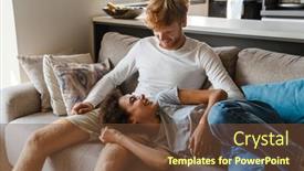  Presentation with living room - Slides enhanced with young-beautiful-african-curly-smiling background and a tawny brown colored foreground