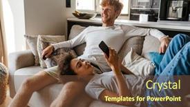  Presentation with knee - Presentation theme consisting of young-beautiful-african-curly-woman background and a tawny brown colored foreground