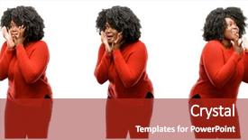  Presentation with white figure graphics - PPT theme enhanced with young beautiful african plus size background and a crimson colored foreground
