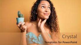  Presentation with young plant - Colorful PPT layouts enhanced with young-beautiful-american-woman backdrop and a yellow colored foreground