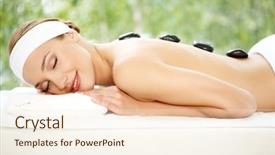  Presentation with lady - Presentation consisting of relaxed lady taking spa treatment background and a cream colored foreground