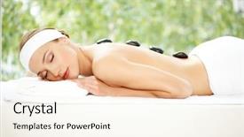  Presentation with lady - Presentation featuring young beautiful and relaxed lady taking spa treatment background and a cream colored foreground