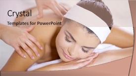  Presentation with spa - Beautiful presentation theme featuring young beautiful and relaxed taking spa treatment backdrop and a coral colored foreground