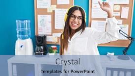  Presentation with arab music - PPT theme featuring young-beautiful-arab-woman-business background and a light blue colored foreground