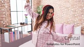  Presentation with arab music - PPT theme with young-beautiful-arab-woman-listening background and a soft green colored foreground