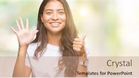  Presentation with beautiful midnight sun over - Presentation design with young beautiful arab woman over isolated background showing and pointing up with fingers number six while smiling confident and happy background and a coral colored foreground