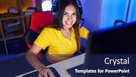  Presentation with streamer - Presentation design featuring young-beautiful-arab-woman-streamer background and a navy blue colored foreground