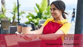  Presentation with waitress - Slides enhanced with young-beautiful-arab-woman-waitress background and a crimson colored foreground