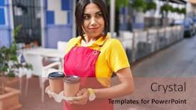  Presentation with waitress - Slides consisting of young-beautiful-arab-woman-waitress background and a coral colored foreground