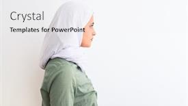  Presentation with woman muslim - Beautiful PPT theme featuring young-beautiful-arab-woman-wearing backdrop and a sky blue colored foreground