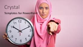  Presentation with clock countdown - Presentation design featuring young-beautiful-arab-woman-wearing background and a lemonade colored foreground