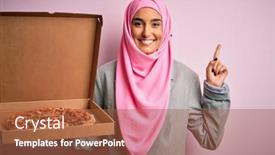  Presentation with pizza delivery - Presentation theme having young-beautiful-arab-woman-wearing background and a red colored foreground
